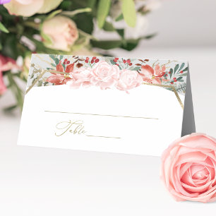 Winter Hochzeit Platzkarte Gilded Watercolor Flora