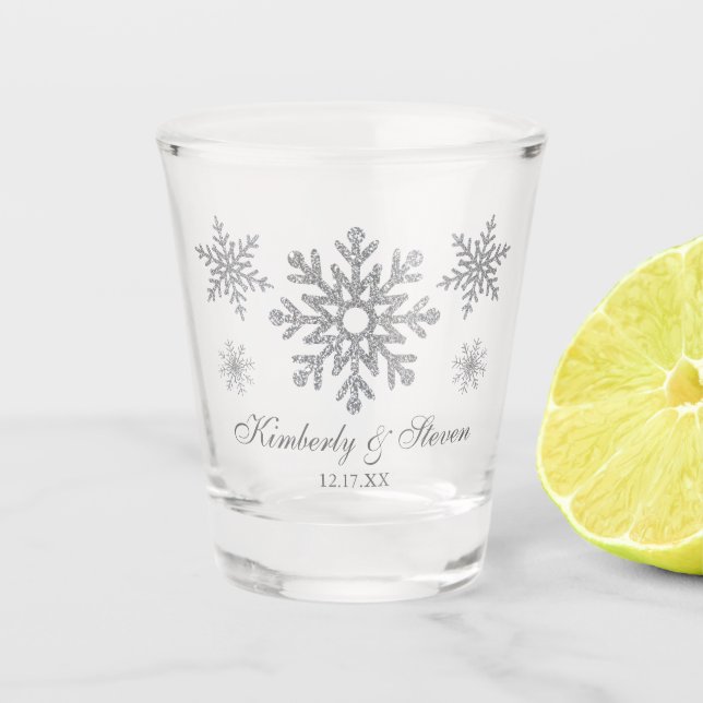 Winter Hochzeit Silver Snowflakes Shot Glass Schnapsglas (Vorderseite)