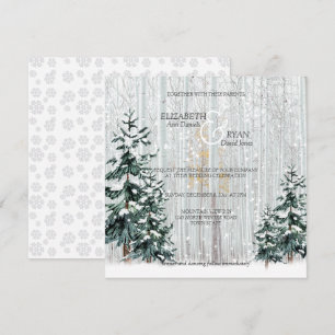 Winter Hochzeit Sparkle Schneeflocken Pinienbäume Einladung