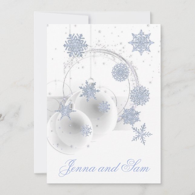 Winter Hochzeit Urlaub Einladung weißes Eis blau (Vorderseite)