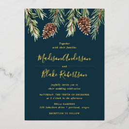 Winter-Hochzeit von Cone Watercolor Pine Folieneinladung