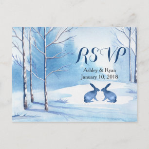 Winter Hochzeit Wasserfarben Bäume Kaninchen UAWG Einladungspostkarte