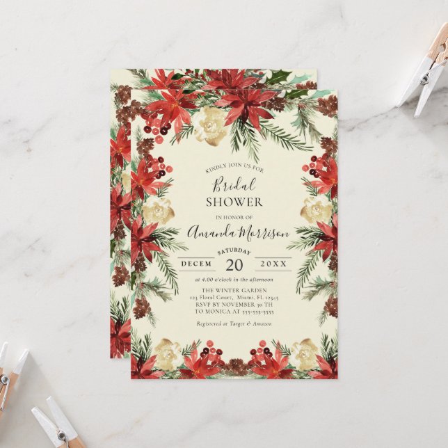  Winter Hochzeit Weihnachten Brautparty Einladung (Vorderseite/Rückseite Beispiel)