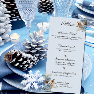 Winter Hochzeit Weihnachten Pinecones Blue Brown Menükarte