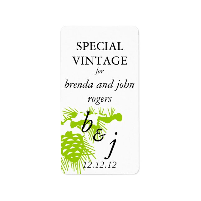 Winter Hochzeit Wein Flasche Etikett Grün Adressaufkleber (Vorne)