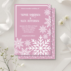Winter Hochzeit weiße Schneeflocken pink Einladung