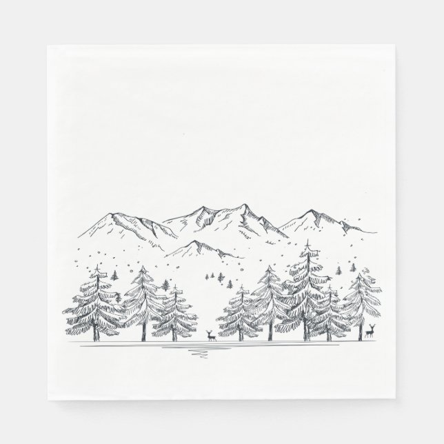 Winter Hochzeiten Berge Natur Bäume Schwarz Grau Serviette (Vorderseite)