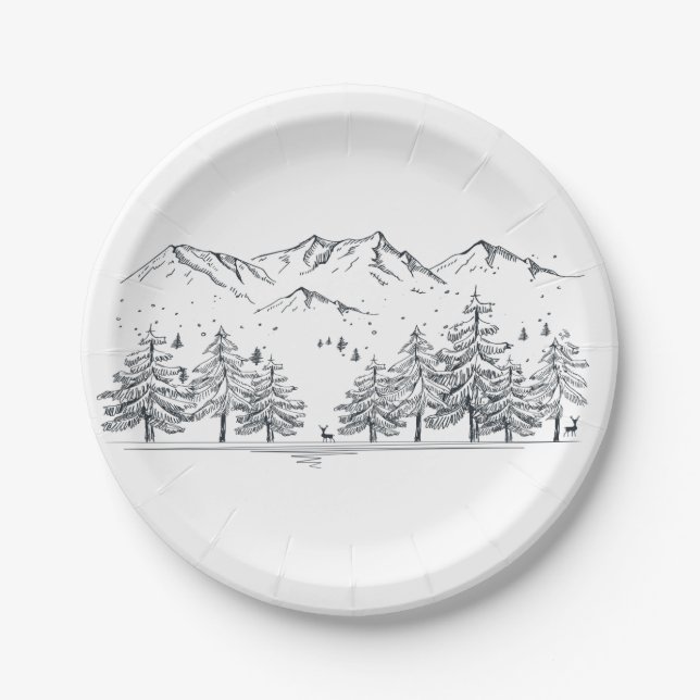 Winter Hochzeiten Berge Naturbäume Land Pappteller (Vorderseite)