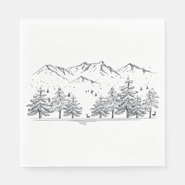 Winter Hochzeiten Berge Naturbäume Land Serviette (Vorderseite)