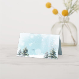 Winter Hochzeiten Schneeflocken Pinienbäume Platzkarte