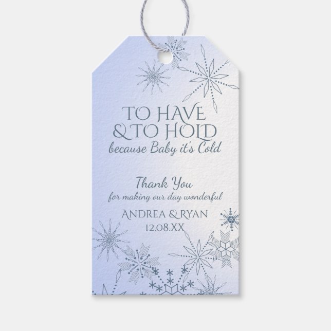 Winter Hochzeiten Snowflakes Blau Geschenkanhänger (Vorderseite)