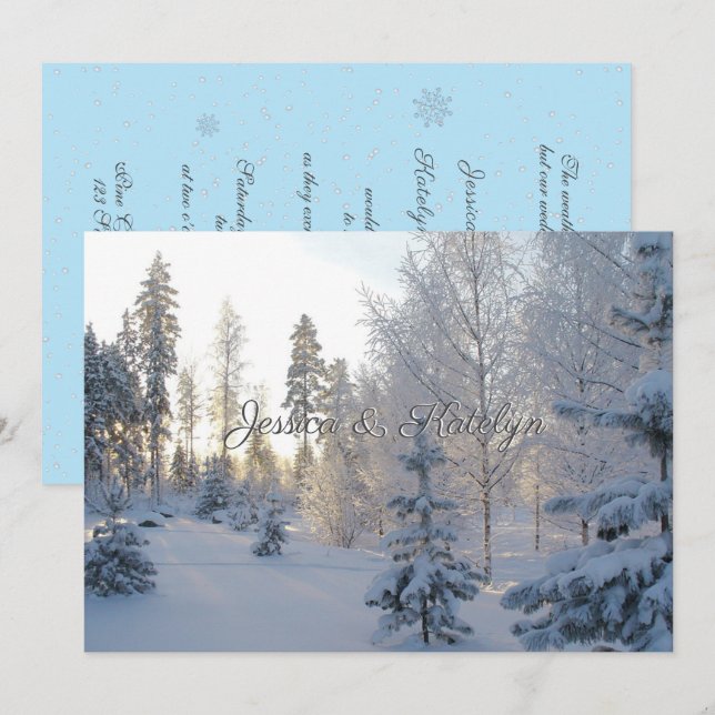 Winter Hochzeitseinladung in den Pinienwald Einladung (Vorne/Hinten)