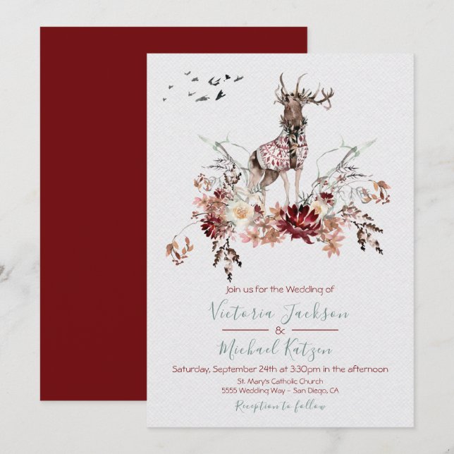 Winter Hochzeitseinladungen für Waldland Wasserfar Einladung (Vorne/Hinten)