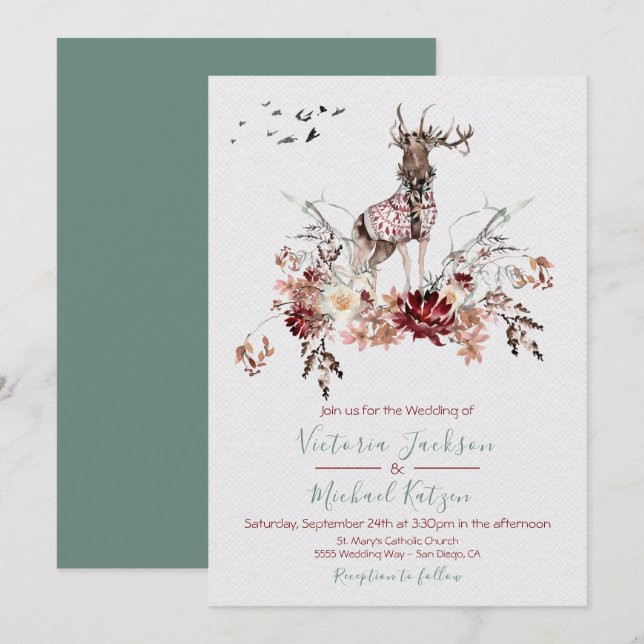Winter Hochzeitseinladungen für Waldland Wasserfar Einladung (Vorne/Hinten)