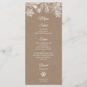 Winter-Hochzeitskarte mit White & Kraft Snowflakes Menükarte