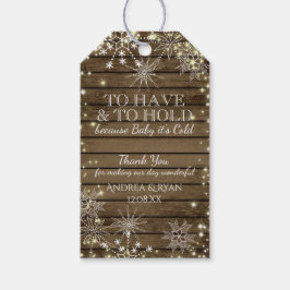 Winter Hochzeitssschneeflocken und Barnholz Geschenkanhänger
