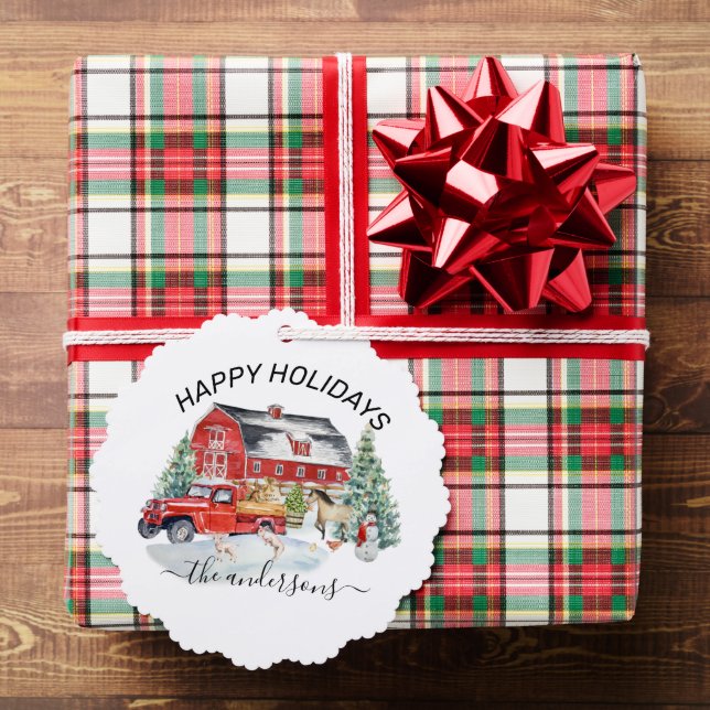 Winter Holiday Barn Farm Animes Handgeschriebener  Ornament Karte (Insitu (Geschenk))
