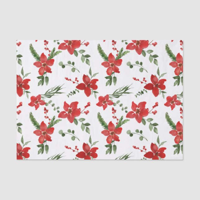 Winter Holiday Christmas Red Floral Pattern   Seidenpapier (Vorderseite)