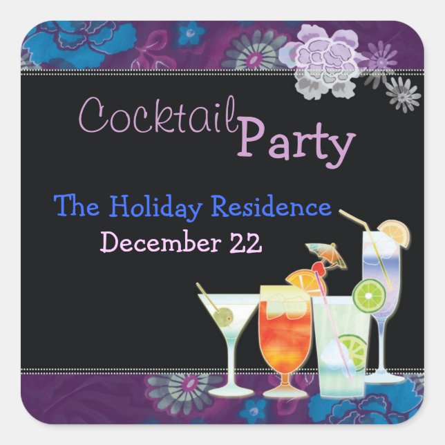 Winter Holiday Cocktail Party Einladung Quadratischer Aufkleber (Vorderseite)