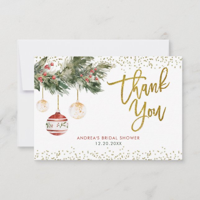 Winter Holiday Deck - Halls Brautparty Dankeskarte (Vorderseite)
