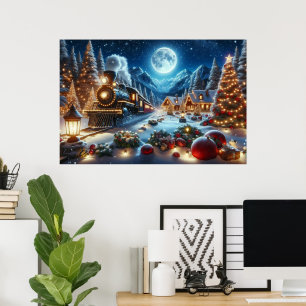 Winter Holiday Express Züge Malerei Poster