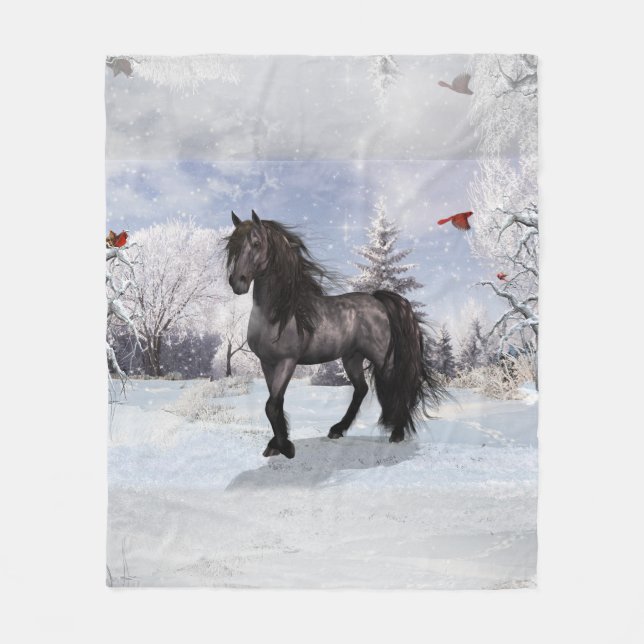 Winter Holiday Friesian Horse 2024 Fleecedecke (Vorderseite)