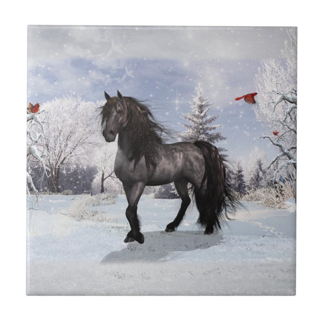 Winter Holiday Friesian Horse 2024 Fliese (Vorderseite)