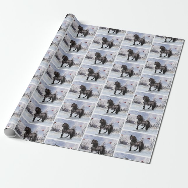 Winter Holiday Friesian Horse 2024 Geschenkpapier (Ungerollt)