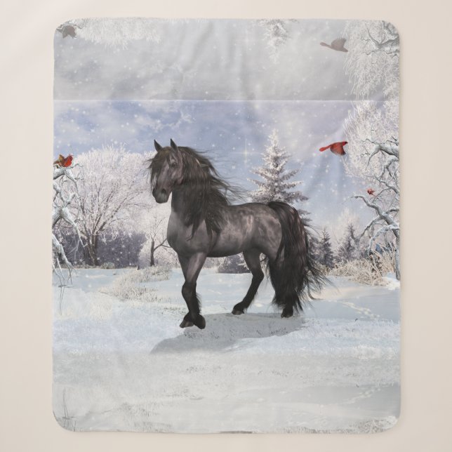 Winter Holiday Friesian Horse 2024 Sherpadecke (Vorderseite)