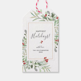 Winter Holiday Green Botanicals Red Berries Custom Geschenkanhänger