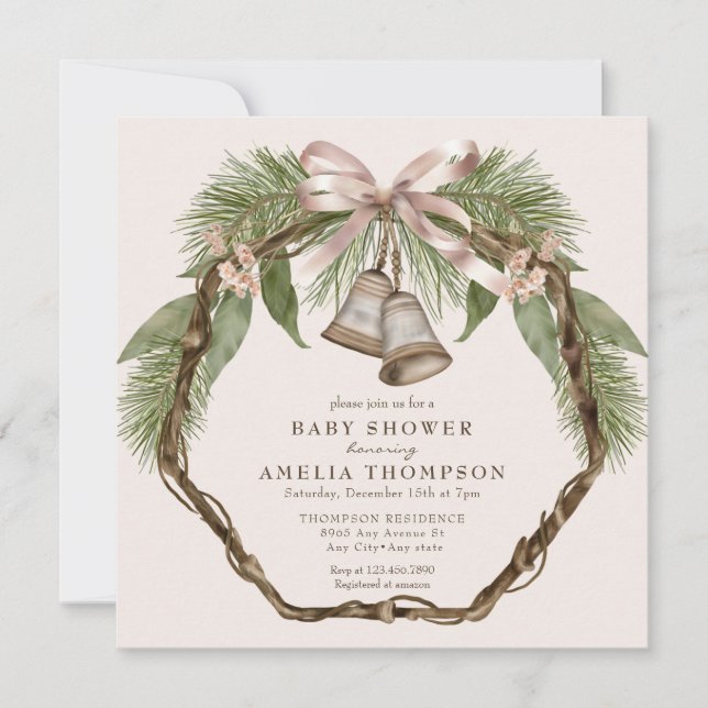 Winter Holiday Greenery | Boho Baby Shower Einladung (Vorderseite)