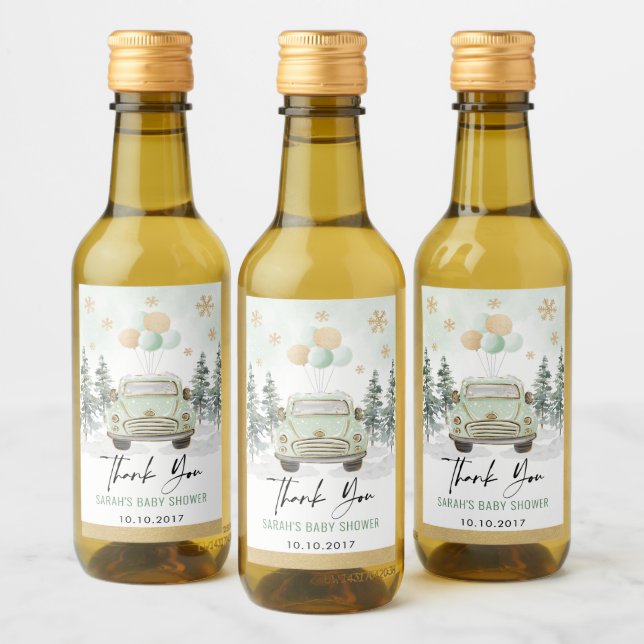 Winter Holiday Greenery Gold Drive Thru Dusche Weinetikett (Flaschen)