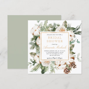 Winter Holiday Greenery Pine Gold Brautparty Einladung