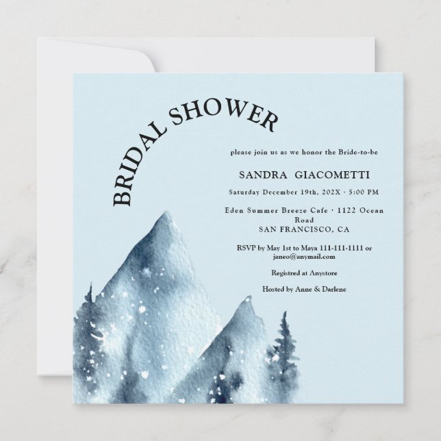 Winter Holiday Mountains Bridal Dusche Einladung (Vorderseite)