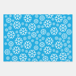 Winter Holiday Pattern: Weiße und blaue Schneefloc Geschenkpapier Set