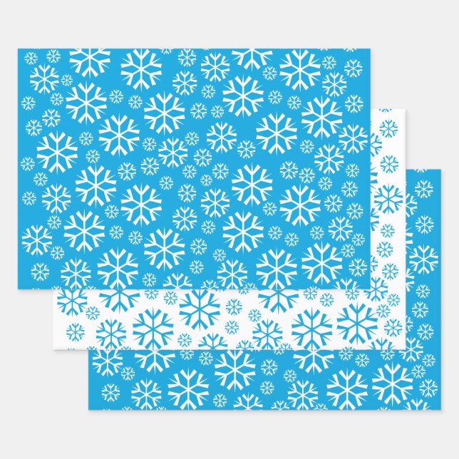 Winter Holiday Pattern: Weiße und blaue Schneefloc Geschenkpapier Set (Set)