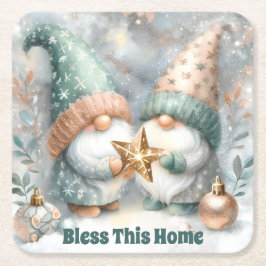 Winter Holiday Personalized Gnome Bless This Home Rechteckiger Pappuntersetzer