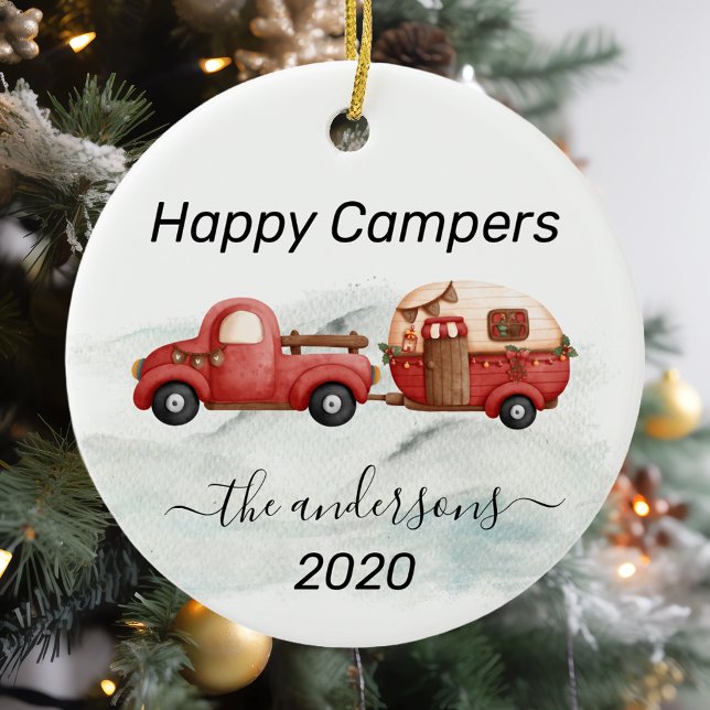 Winter Holiday RV Camper Monogram Happy Campers Keramik Ornament (Von Creator hochgeladen)