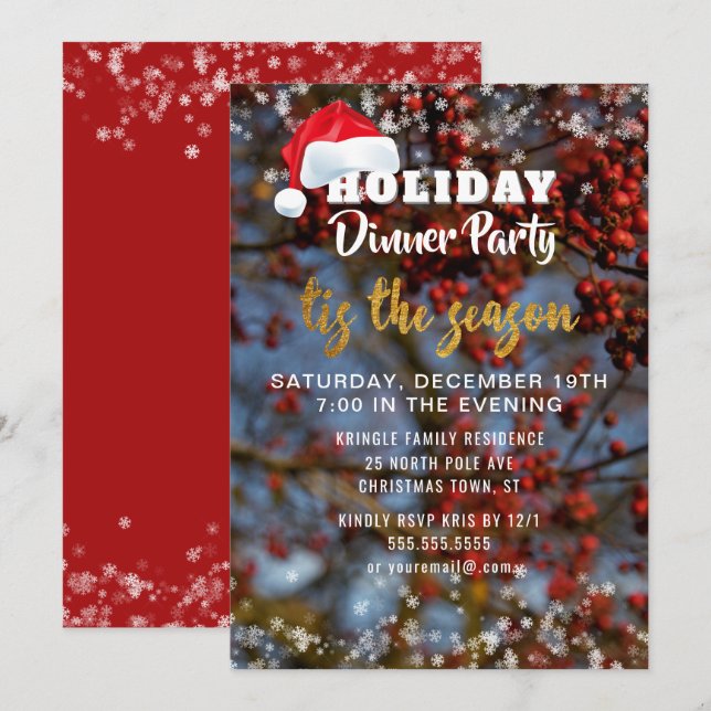 Winter Holiday Season Dinner Party Einladung (Vorne/Hinten)