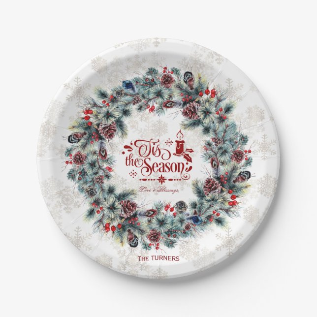 Winter Holiday Wreath 'Das ist die Jahreszeit Mong Pappteller (Vorderseite)