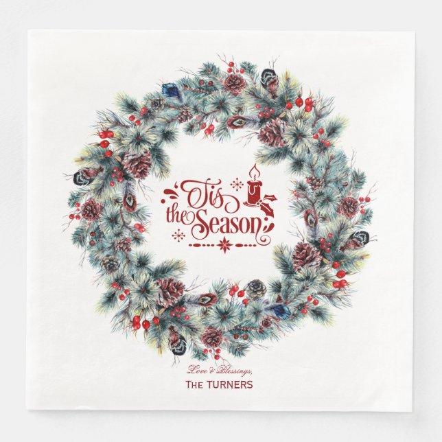 Winter Holiday Wreath 'Das ist die Jahreszeit Mong Serviette (Vorderseite)