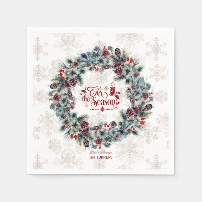 Winter Holiday Wreath 'Das ist die Jahreszeit Mong Serviette (Vorderseite)
