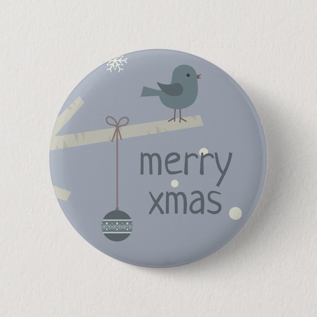 Winter holidays forest tree sparrow birds cartoon button (Vorderseite)