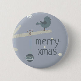 Winter holidays forest tree sparrow birds cartoon button
