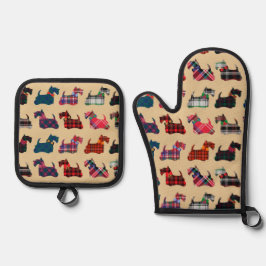 Winter Holidays Plaid Scottish Terriers Kitchen Ofenhandschuh & Topflappen-Set