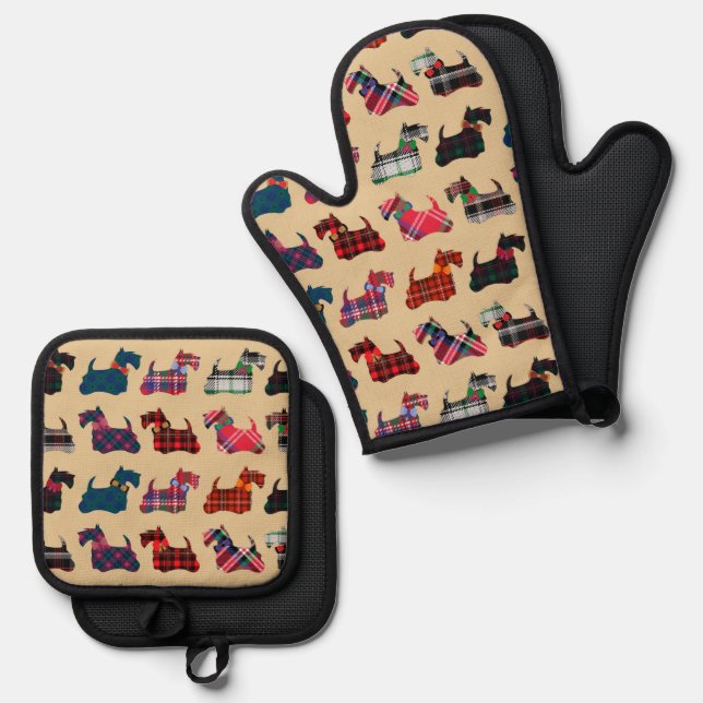 Winter Holidays Plaid Scottish Terriers Kitchen Ofenhandschuh & Topflappen-Set (Vorderseite/Rückseite)