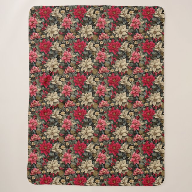 Winter Holidays Poinsettia Floral Sherpadecke (Vorderseite)