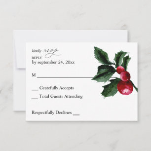 Winter Holly Berry no Meal RSVP Card Karte