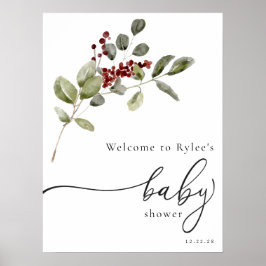Winter Holly Branch Baby Dusche Willkommenspappe Poster