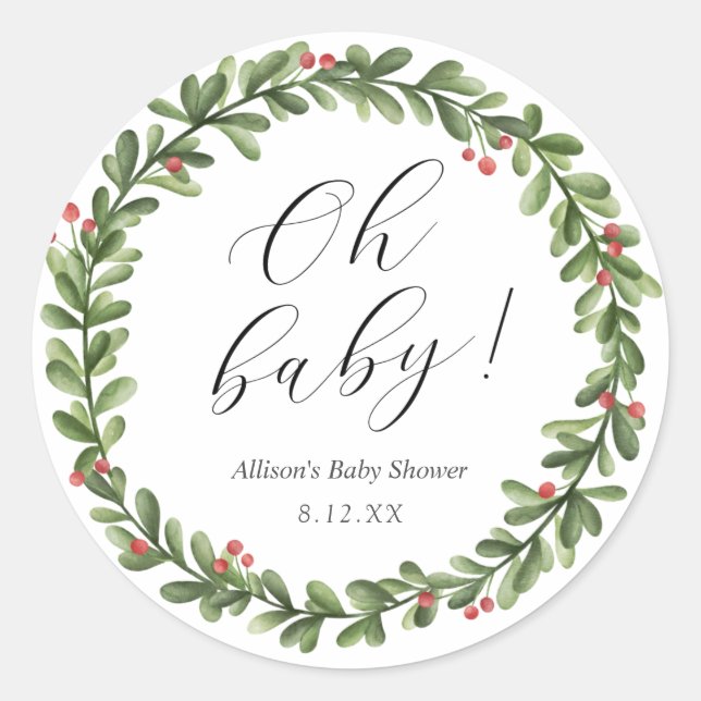 Winter Holly Foliage Babydusche Rundsticker Runder Aufkleber (Vorderseite)